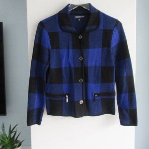 JONES New York Women’s Plaid Sweater Jacket sz. Small Petite Blue Black